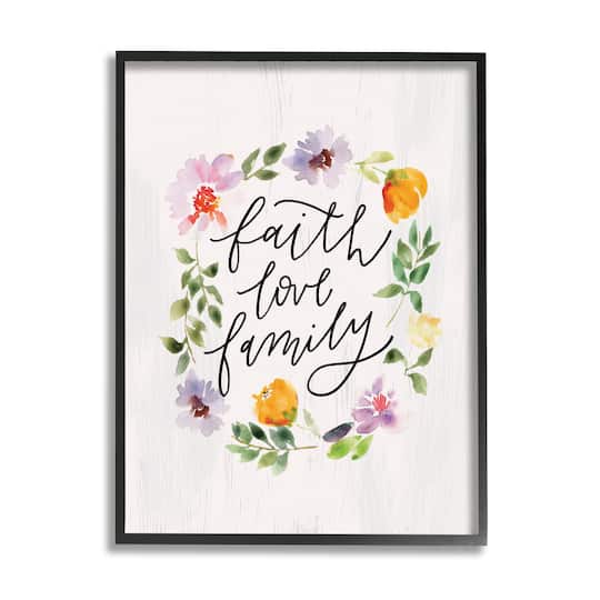 Stupell Industries Faith Love Family Quote Traditional Floral Wreath in Frame Wall Art